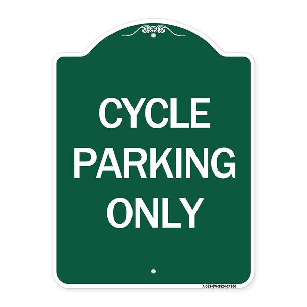 Designer Series Sign-Cycle Parking Only, Green & White Aluminum Sign, 18" x 24", GW-1824-24200